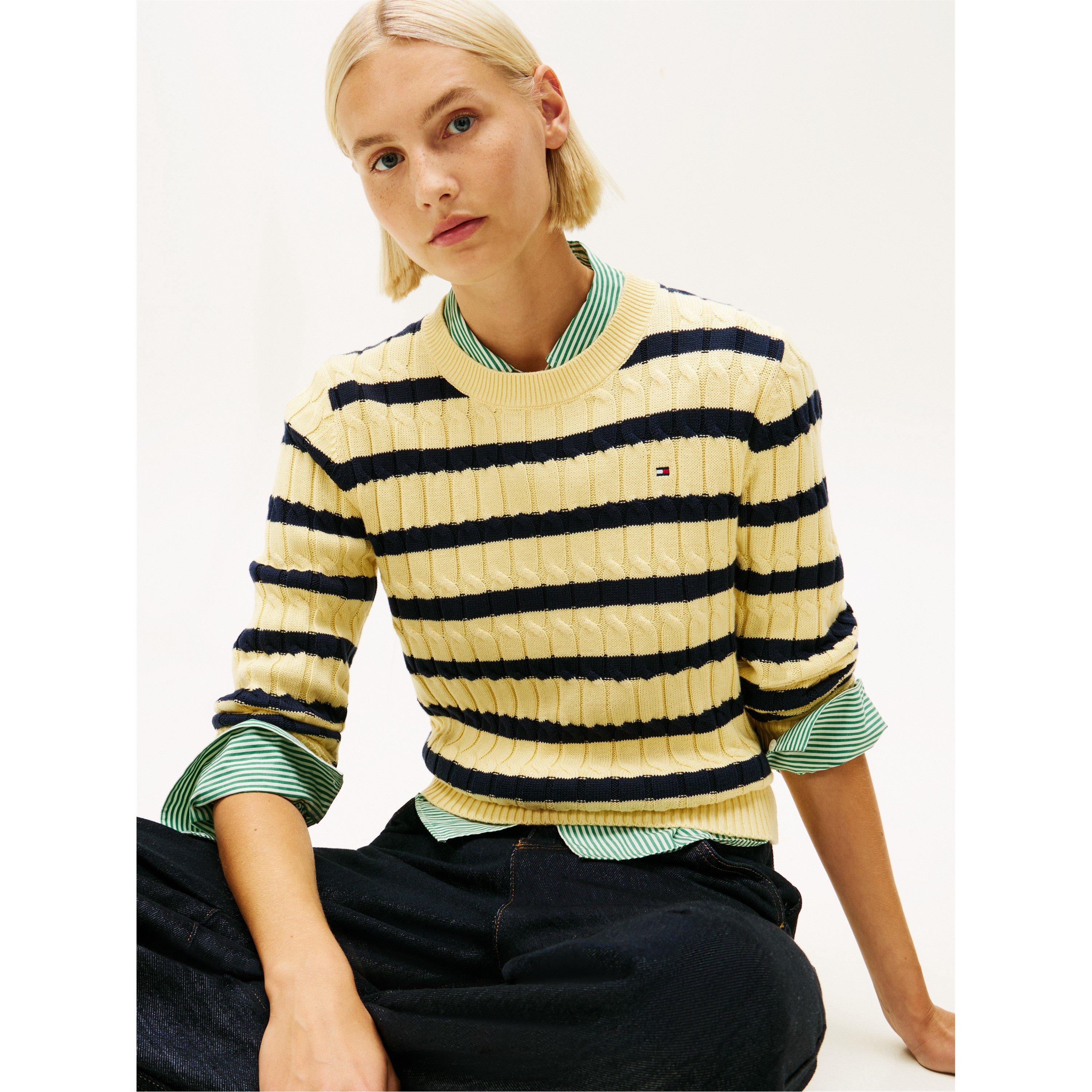 Yellow Stripe - Tommy Hilfiger - Cable knit crew neck Sweater - 3