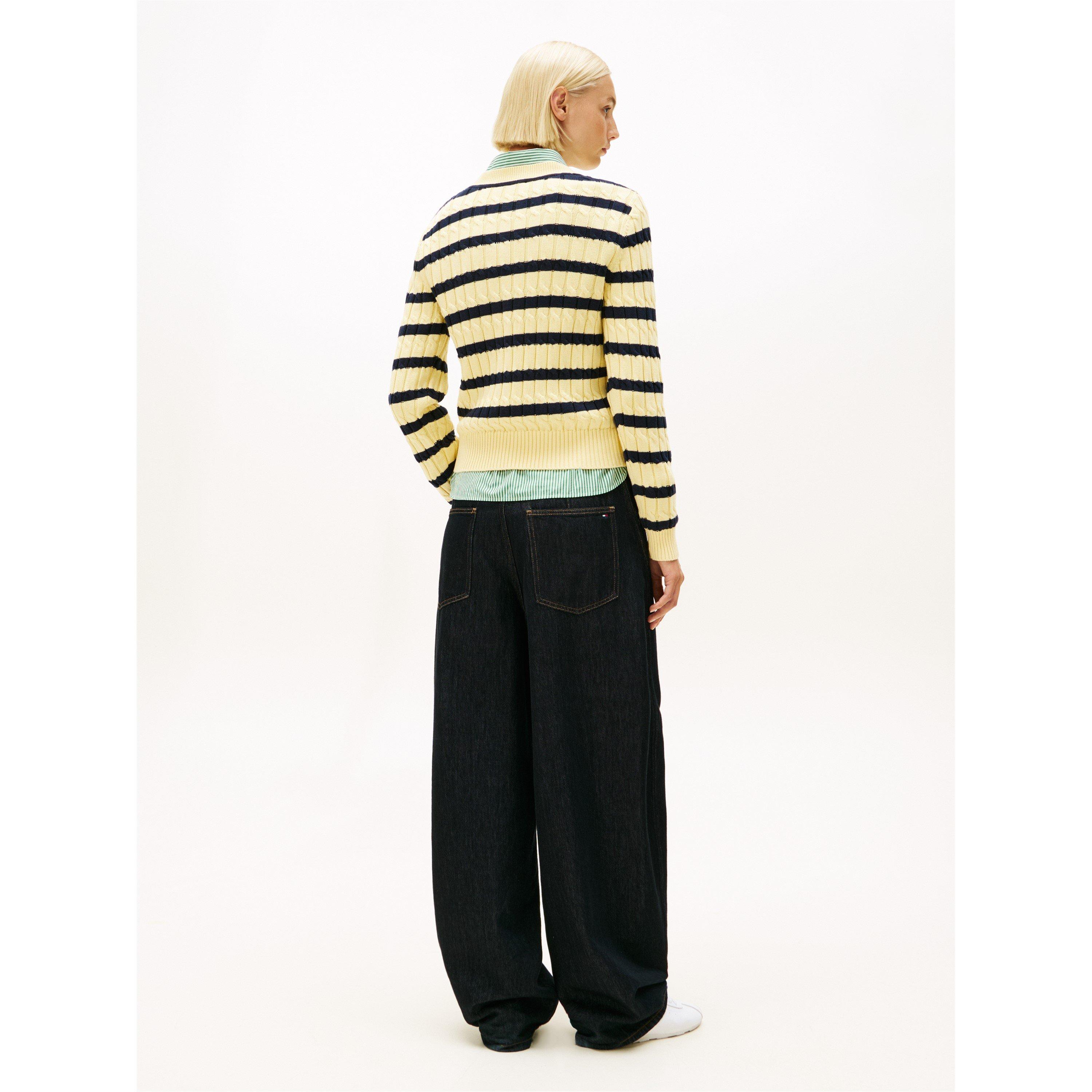 Yellow Stripe - Tommy Hilfiger - Cable knit crew neck Sweater - 4