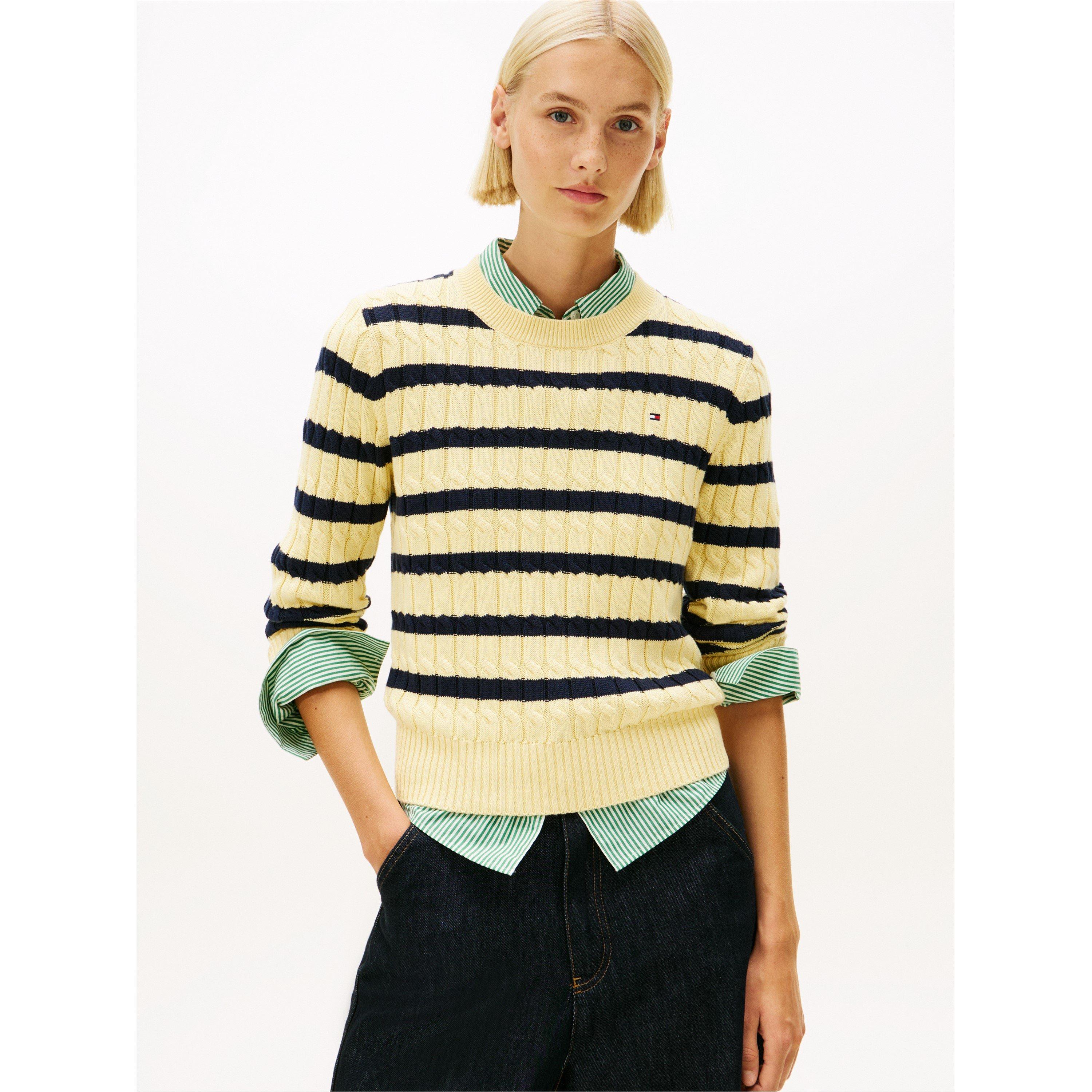 Yellow Stripe - Tommy Hilfiger - Cable knit crew neck Sweater - 6
