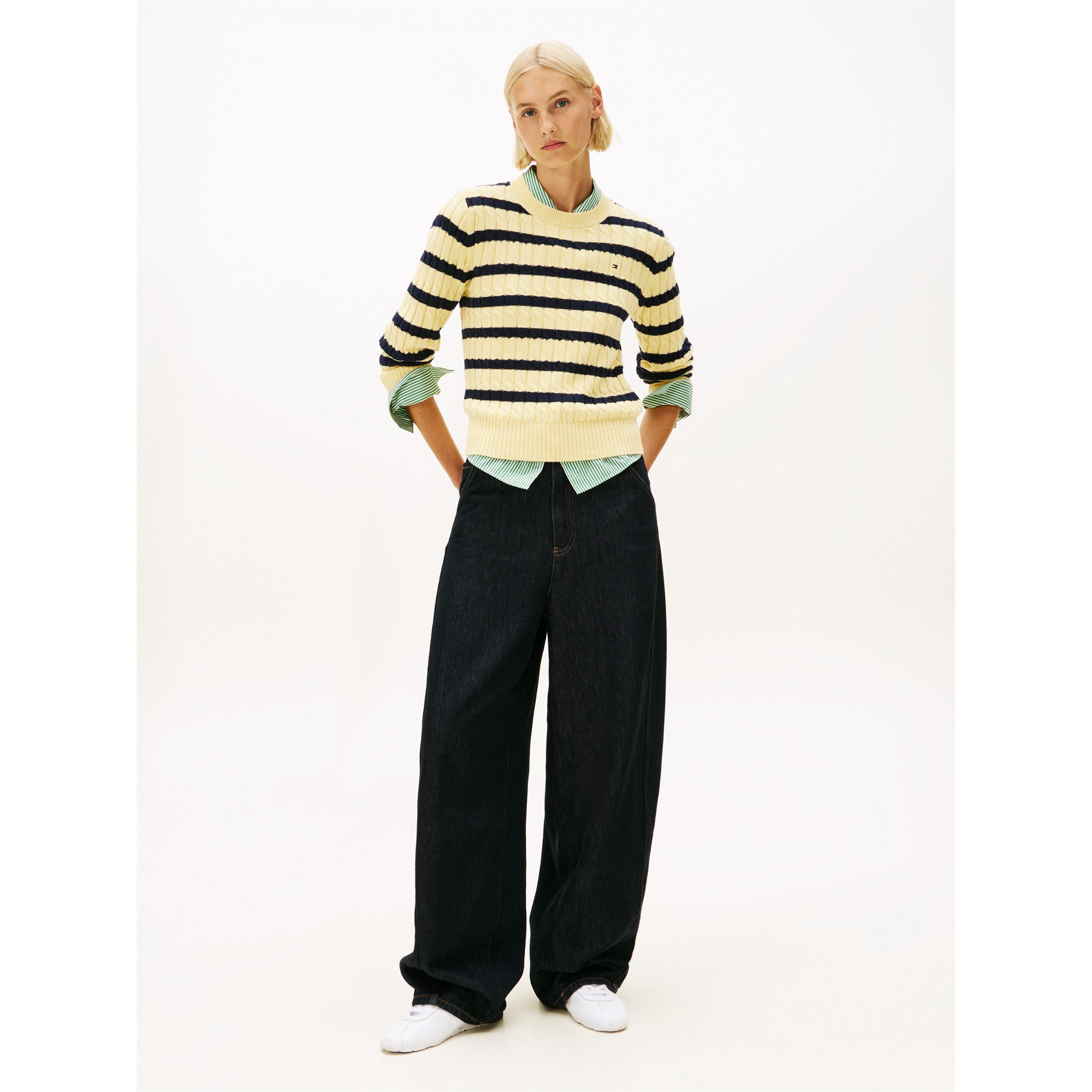 Yellow Stripe - Tommy Hilfiger - Cable knit crew neck Sweater - 7