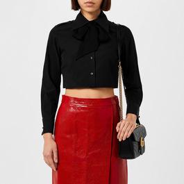 Gucci Cropped Silk Crepe Trimmed Cotton Poplin Shirt.