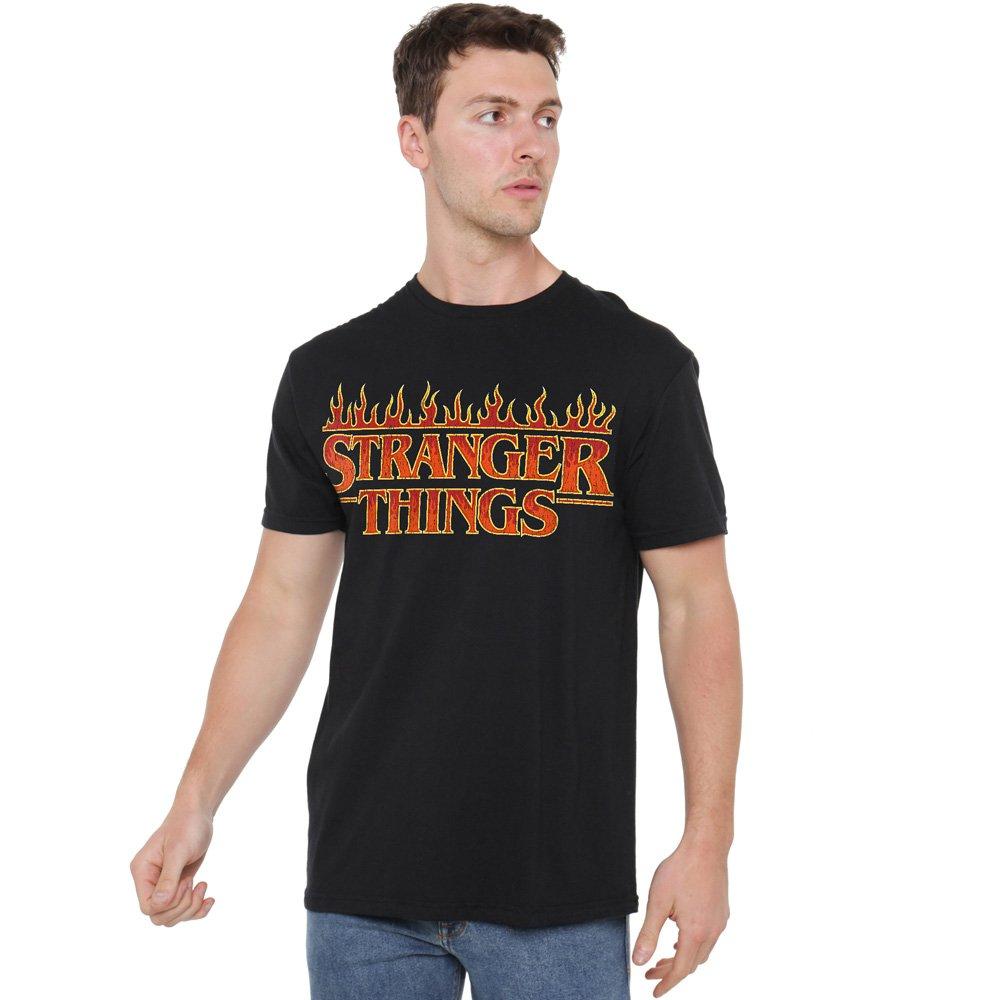 Black - Stranger Things - Stranger Things Vintage Flaming Logo T-Shirt Blac - 1