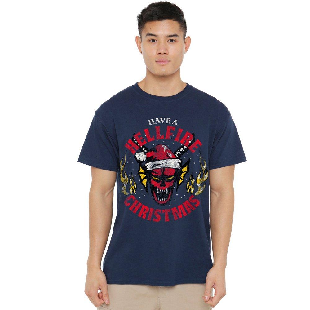 Navy - Stranger Things - Stranger Things Hellfire Christmas T-Shirt Navy - 1