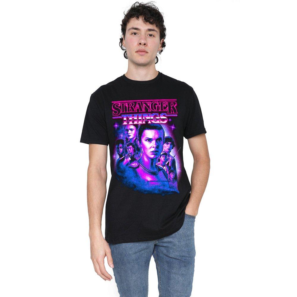 Black - Stranger Things - Stranger Things Neon Retro Group Logo T-Shirt Bla - 1