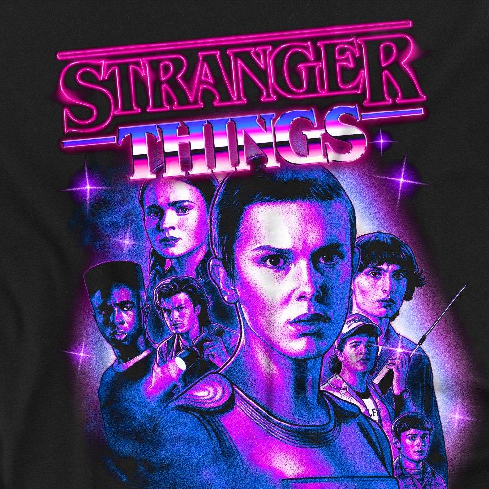 Black - Stranger Things - Stranger Things Neon Retro Group Logo T-Shirt Bla - 2