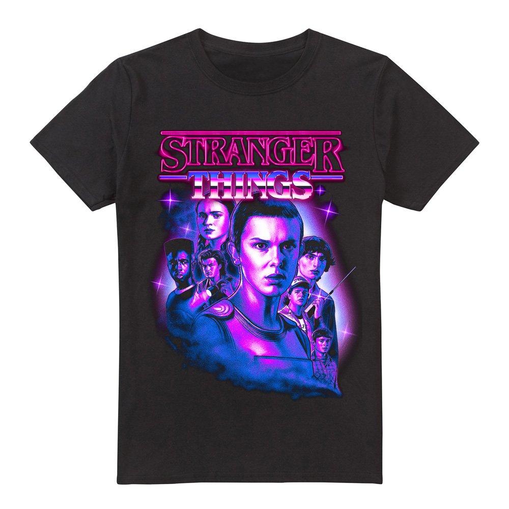 Black - Stranger Things - Stranger Things Neon Retro Group Logo T-Shirt Bla - 4