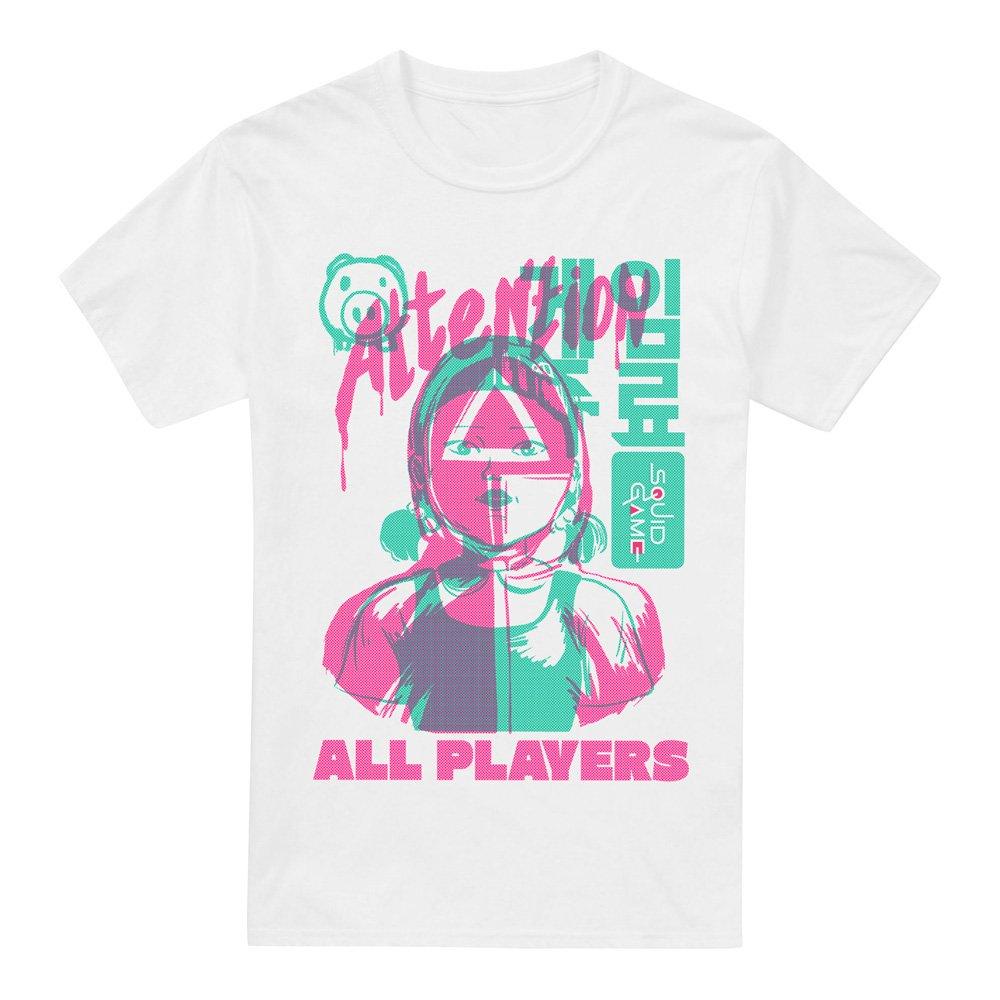 White - Squid Game - SQUID GAME ATTENTION ALL PLAYERS T-Shirt White - 4
