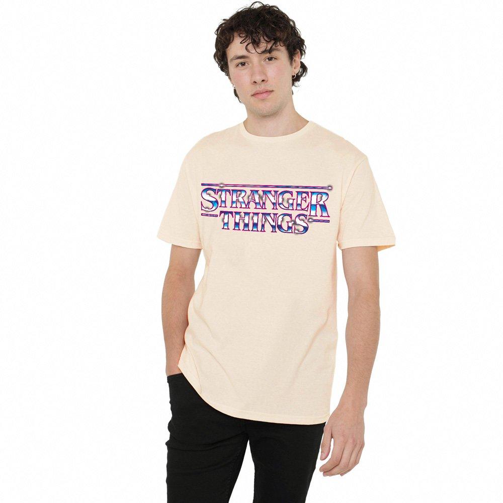 Beige - Stranger Things - Stranger Things Chrome Metal Logo T-Shirt Natural - 1