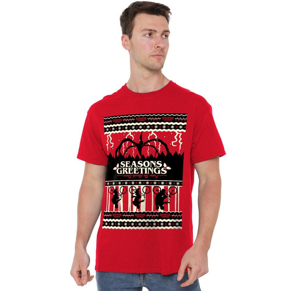 Red - Stranger Things - Stranger Things Fair Isle Christmas T-Shirt Red - 1