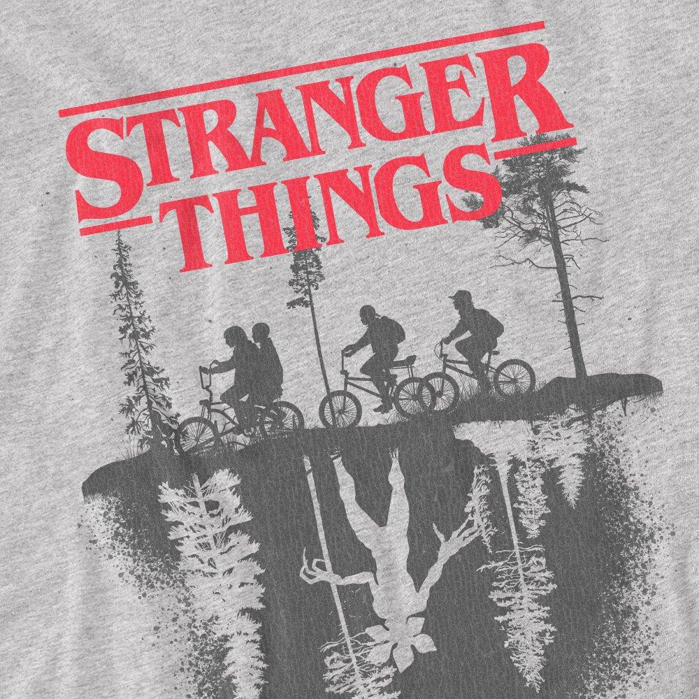Light Grey - Stranger Things - Stranger Things Silhouette Forest Logo T-Shirt At - 2