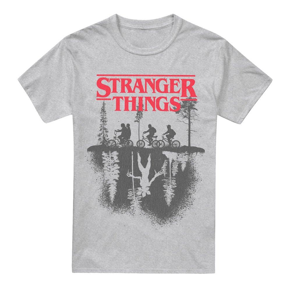 Light Grey - Stranger Things - Stranger Things Silhouette Forest Logo T-Shirt At - 4