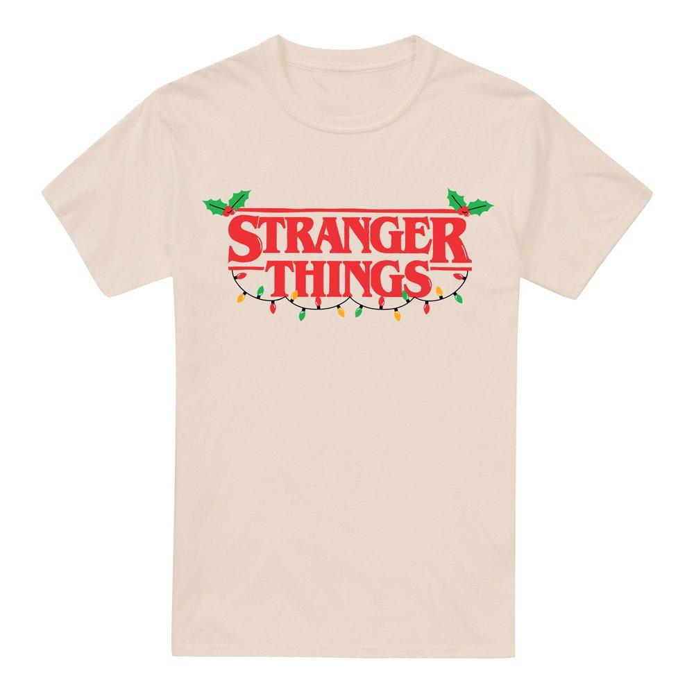 Beige - Stranger Things - Stranger Things Christmas Logo T-Shirt Natural - 4