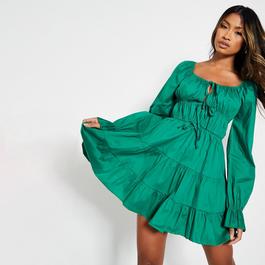 I Saw It First ISAWITFIRST Puff Sleeve Tie Front Tiered Dress