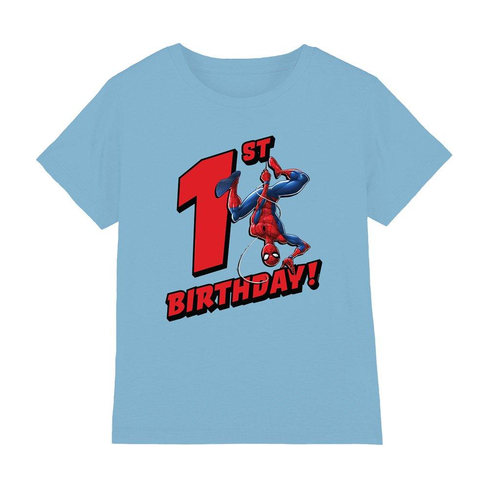 Light Blue - Spiderman - Spider Man Birthday 1 Kids T-Shirt Light Blue - 1