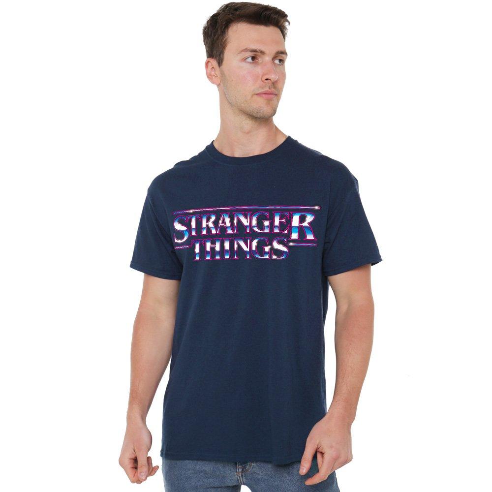 Navy - Stranger Things - Stranger Things Chrome Metal Logo T-Shirt Navy - 1