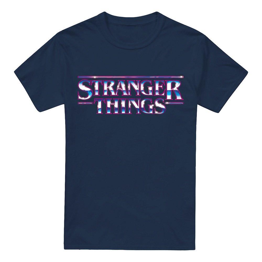 Navy - Stranger Things - Stranger Things Chrome Metal Logo T-Shirt Navy - 4