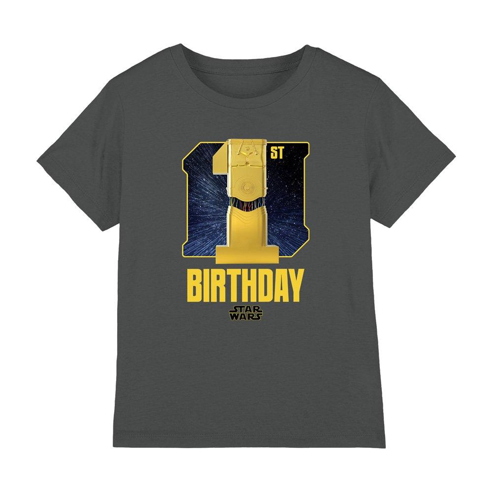 Charcoal - Star Wars - Star Wars C3Po 1St Birthday Space Kids T-Shirt Cha - 1