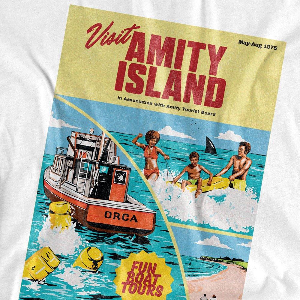 White - Universal - Jaws Visit Amity Travel Poster T Shirt White - 2