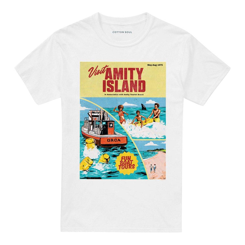 White - Universal - Jaws Visit Amity Travel Poster T Shirt White - 4