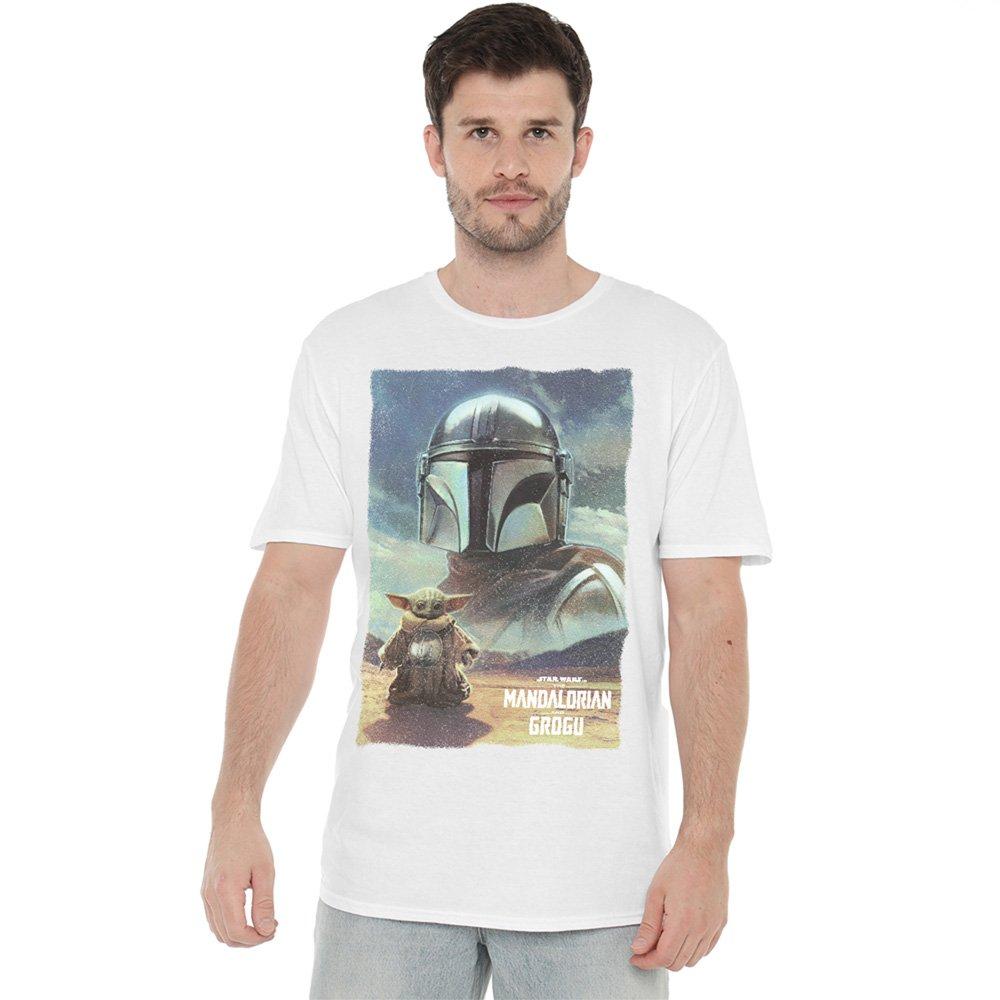 White - Star Wars - The Mandalorian Grogu Worn Poster T Shirt White - 1