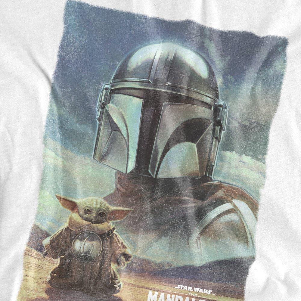 White - Star Wars - The Mandalorian Grogu Worn Poster T Shirt White - 2