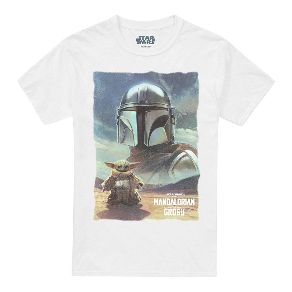 White - Star Wars - The Mandalorian Grogu Worn Poster T Shirt White - 4