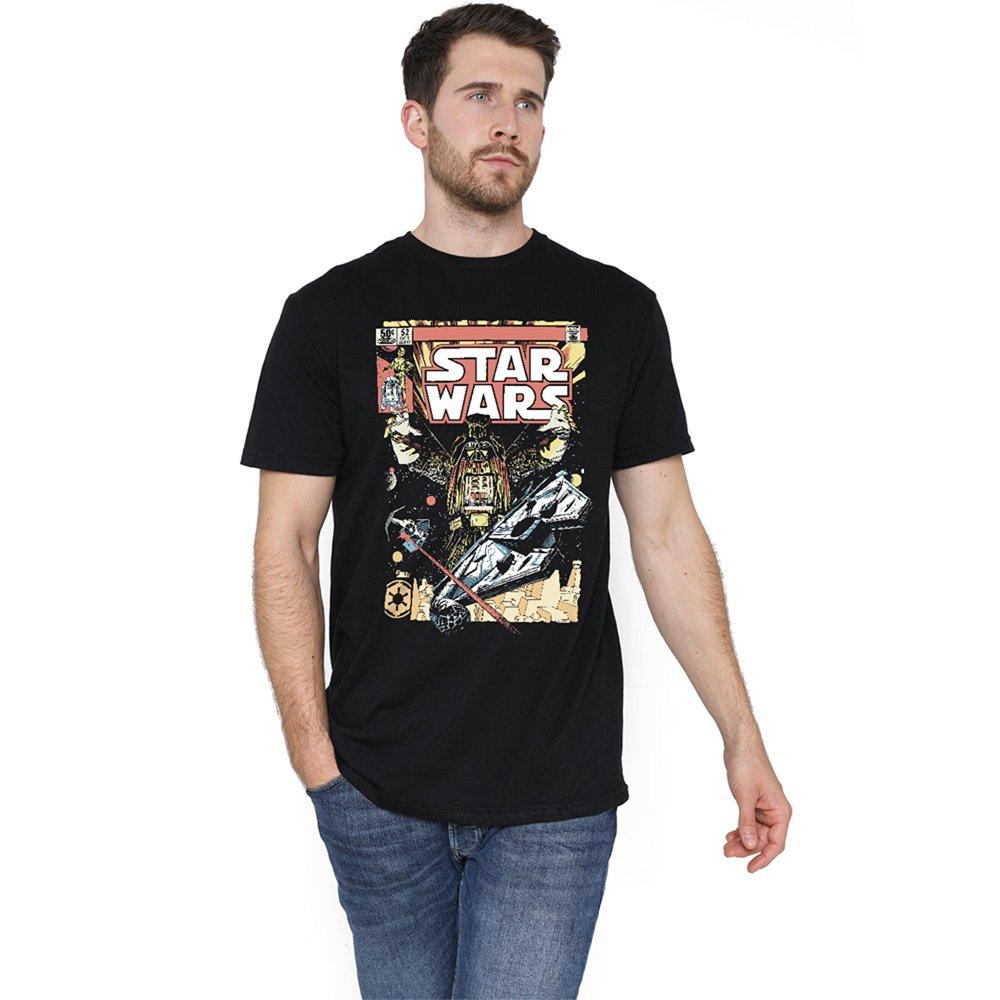 Black - Star Wars - Star Wars Retro Vader Falcon Comic T-Shirt Black - 1