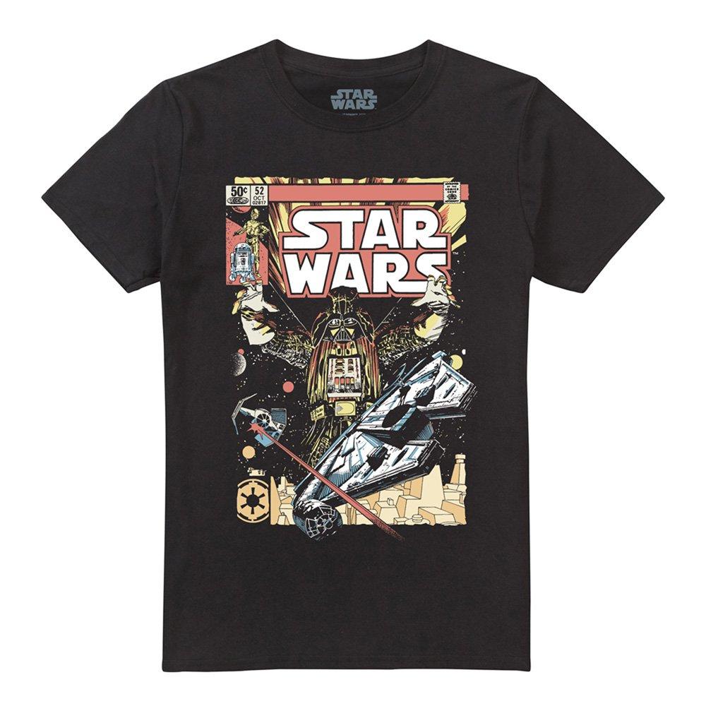 Black - Star Wars - Star Wars Retro Vader Falcon Comic T-Shirt Black - 4