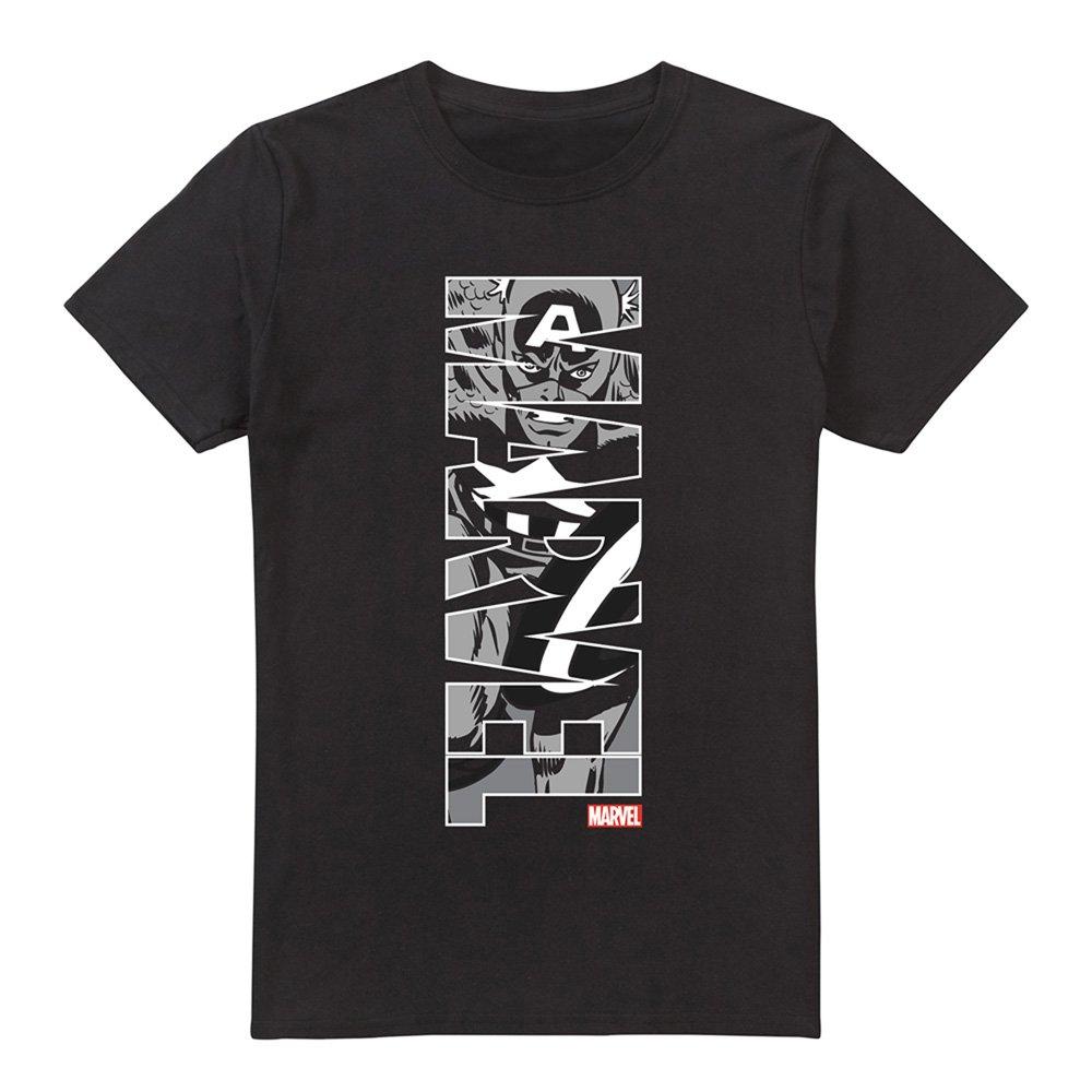Black - Captain America - Marvel Captain America Vertical Cotton Mens T-Shir - 4