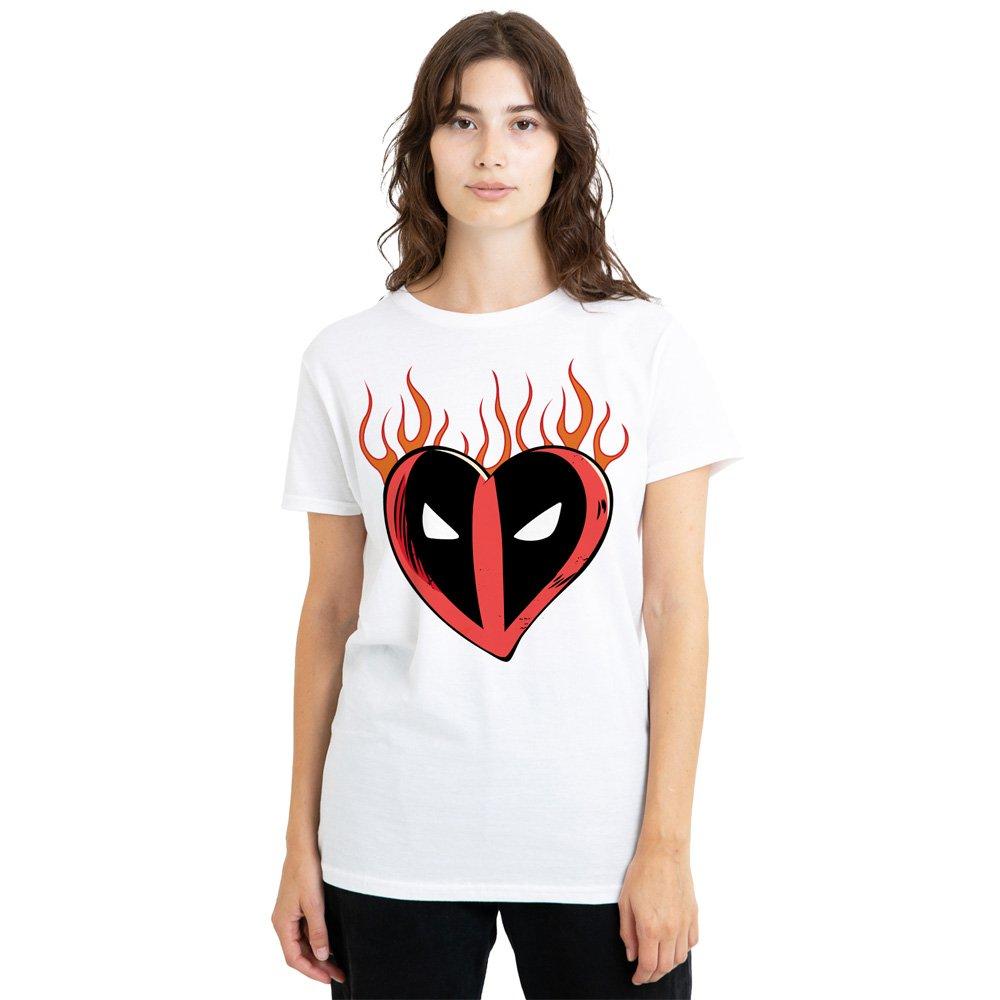 White - Marvel - Deadpool Flaming Heart Logo T-Shirt White - 1