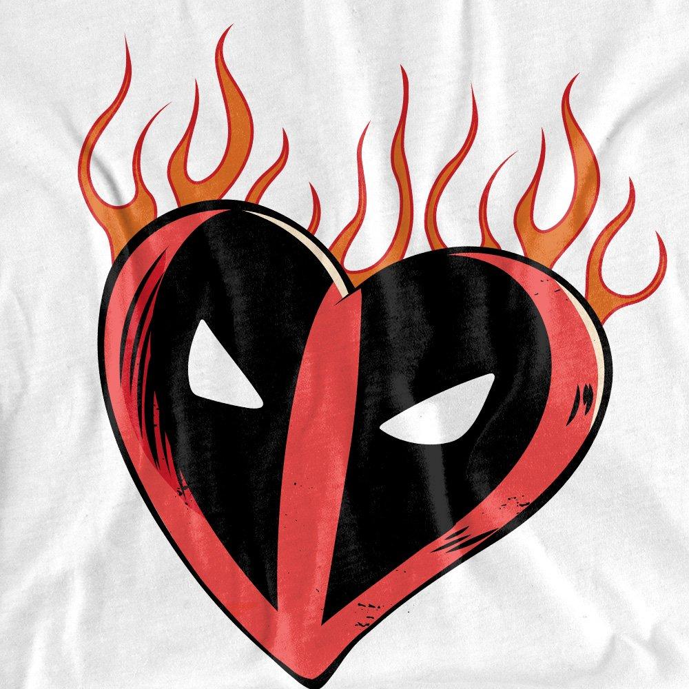 White - Marvel - Deadpool Flaming Heart Logo T-Shirt White - 2