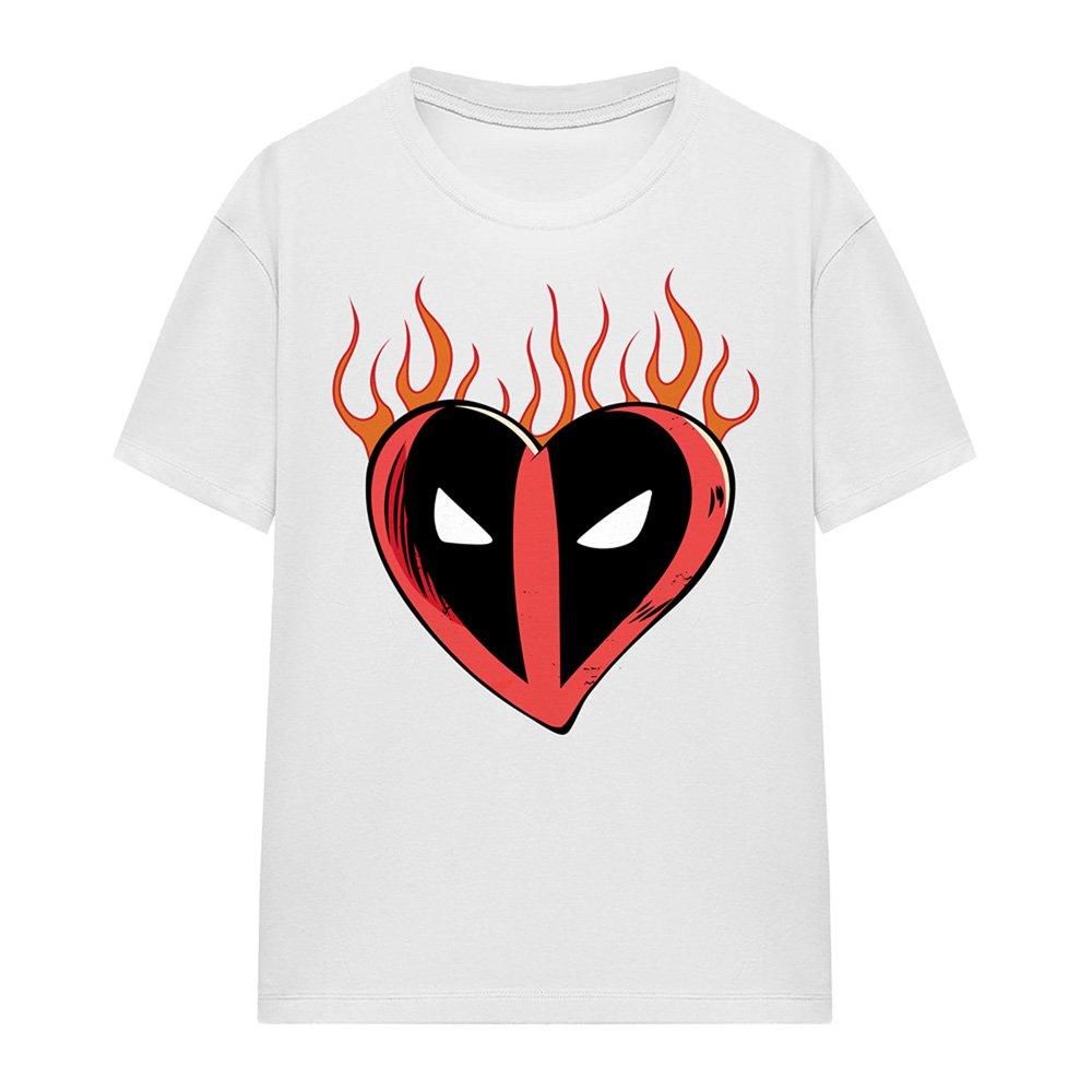 White - Marvel - Deadpool Flaming Heart Logo T-Shirt White - 4