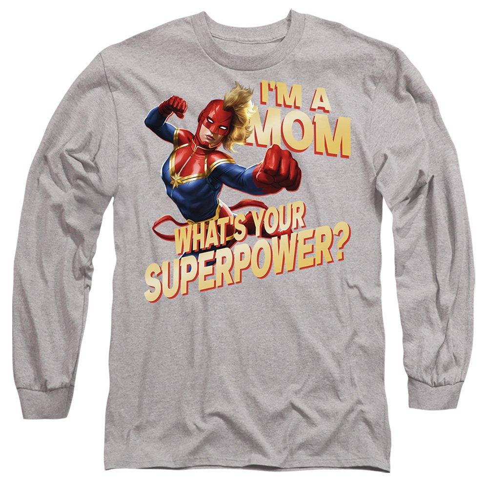 Light Grey - Marvel - Captain Marvel Mothers Day Mom Superpower Long Sl - 1