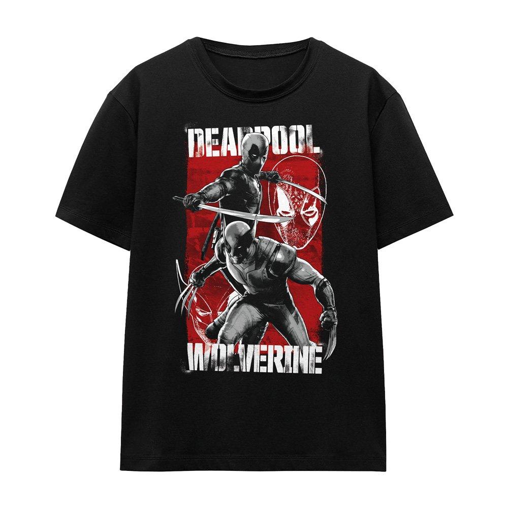 Black - Marvel - Deadpool Wolverine Fight T-Shirt Black - 4
