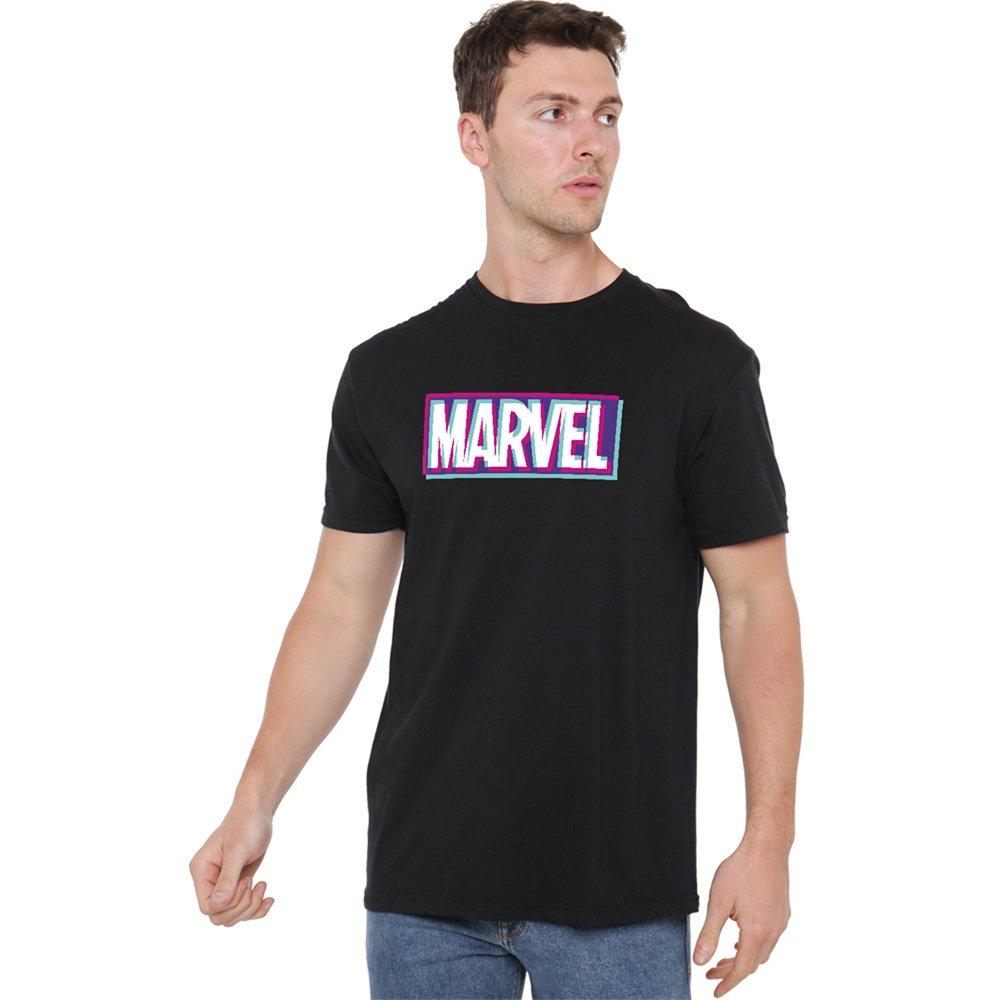 Black - Marvel - Marvel Glitch Logo Cotton Mens T-Shirt Black - 1