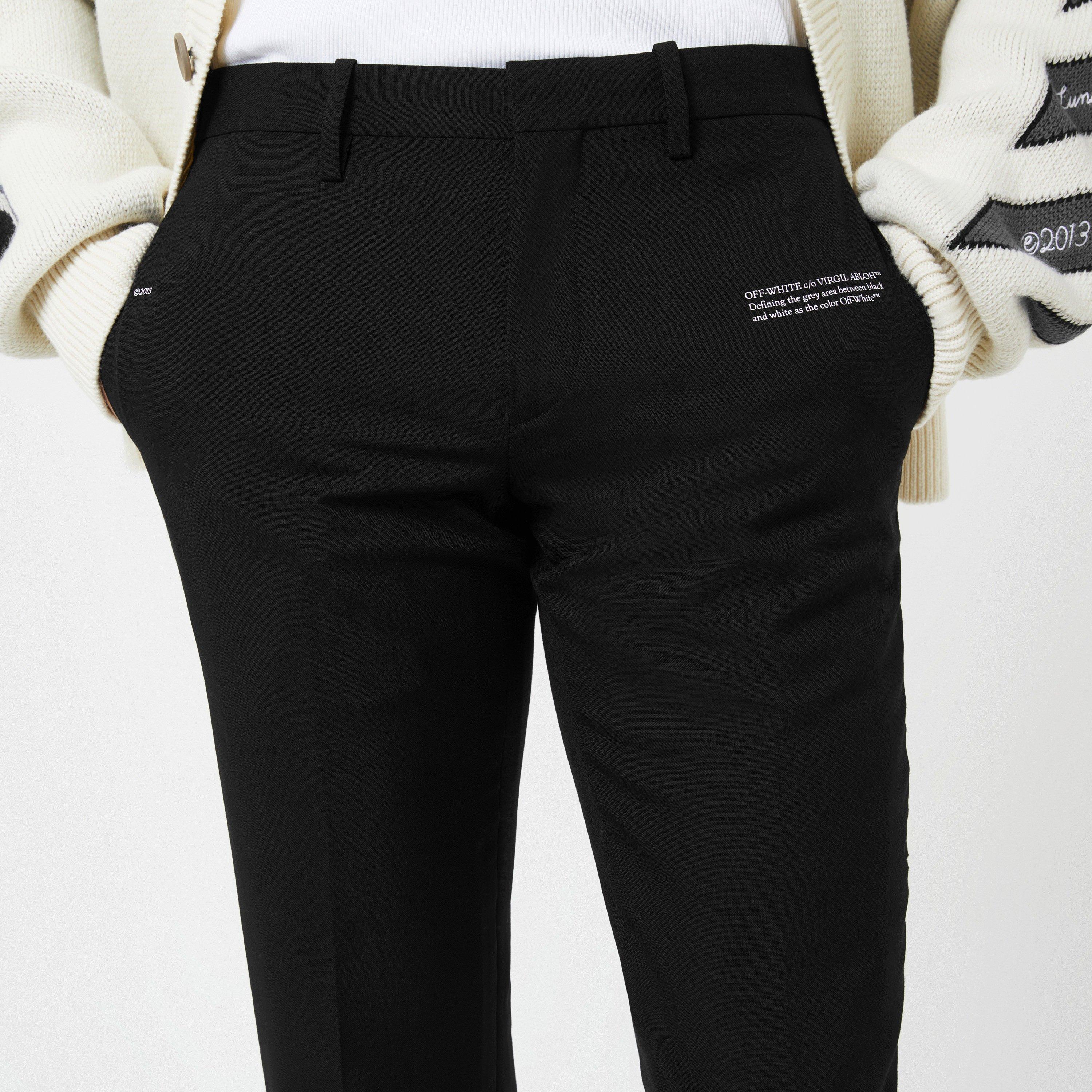Black - Off White - Men's Print Skinny Fit Ankle Length Tailored Trousers - 5