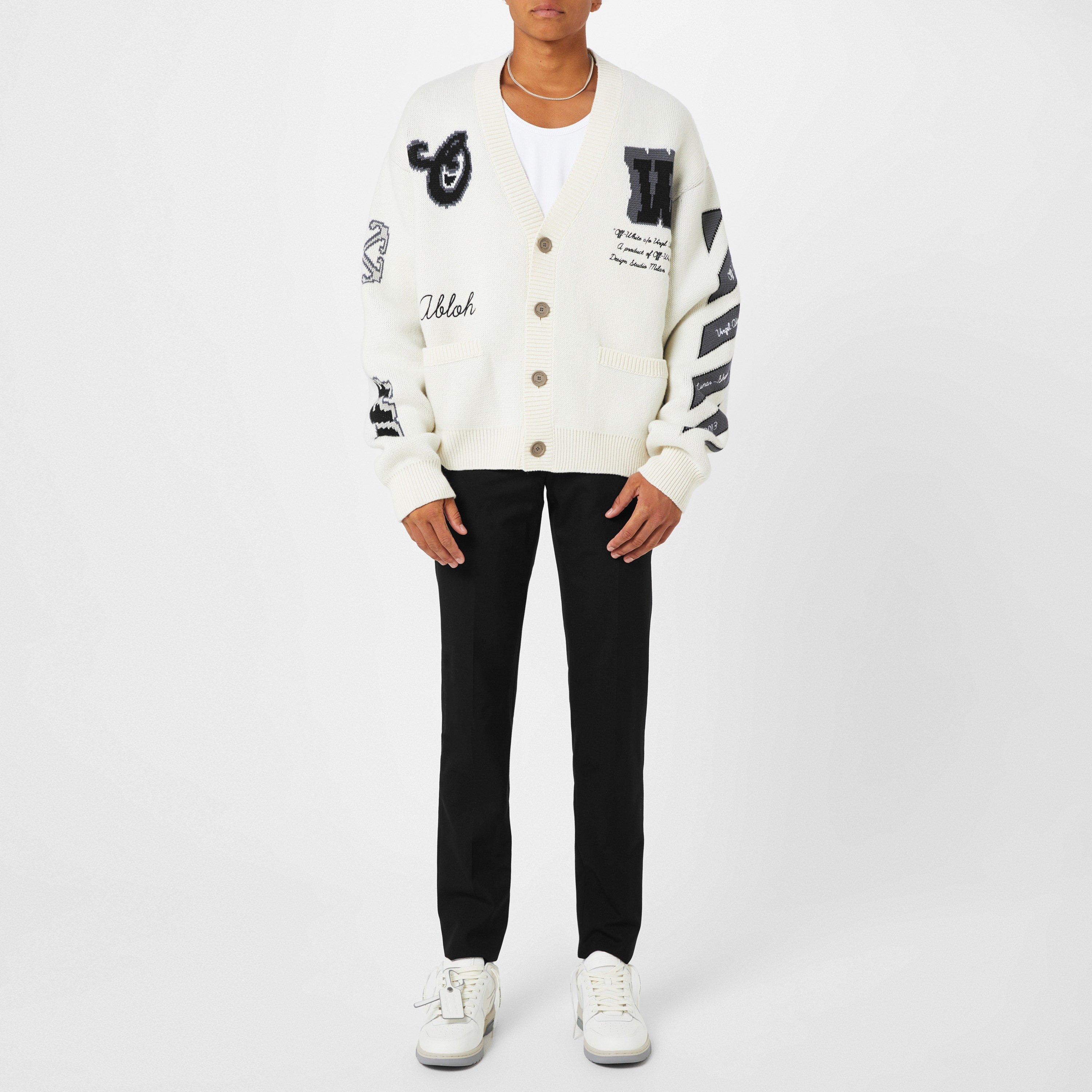 Black - Off White - Men's Print Skinny Fit Ankle Length Tailored Trousers - 6