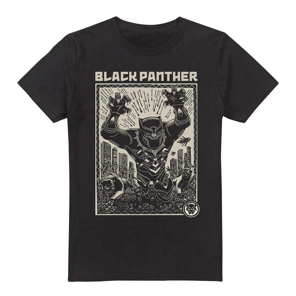Black - Black Panther - Black Panther Lino Cut Mens Mens T-Shirt Black - 4