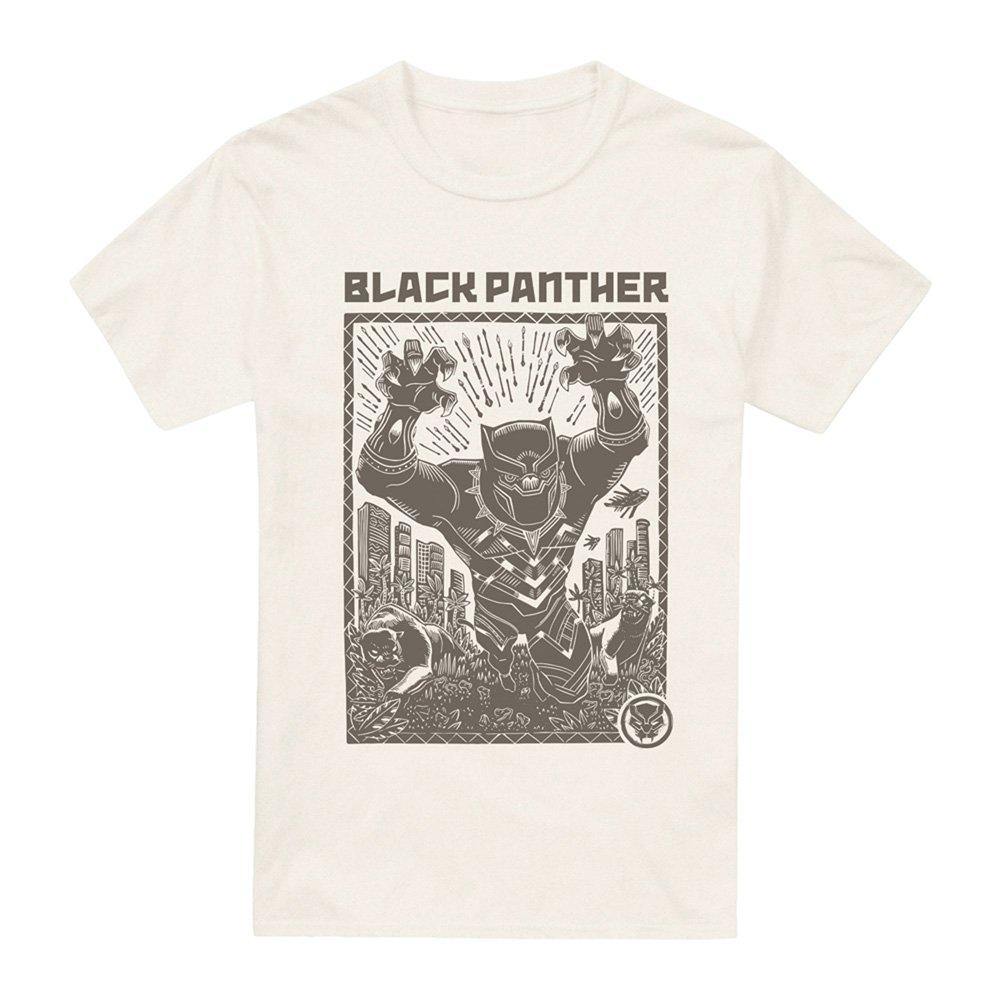 Cream - Black Panther - Black Panther Lino Cut Mens T-Shirt Cream - 4