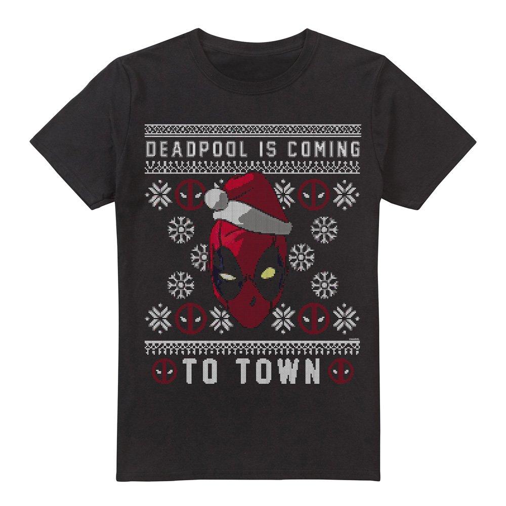 Black - Deadpool - Deadpool Is Coming To Town Christmas Jumper T-Shir - 4