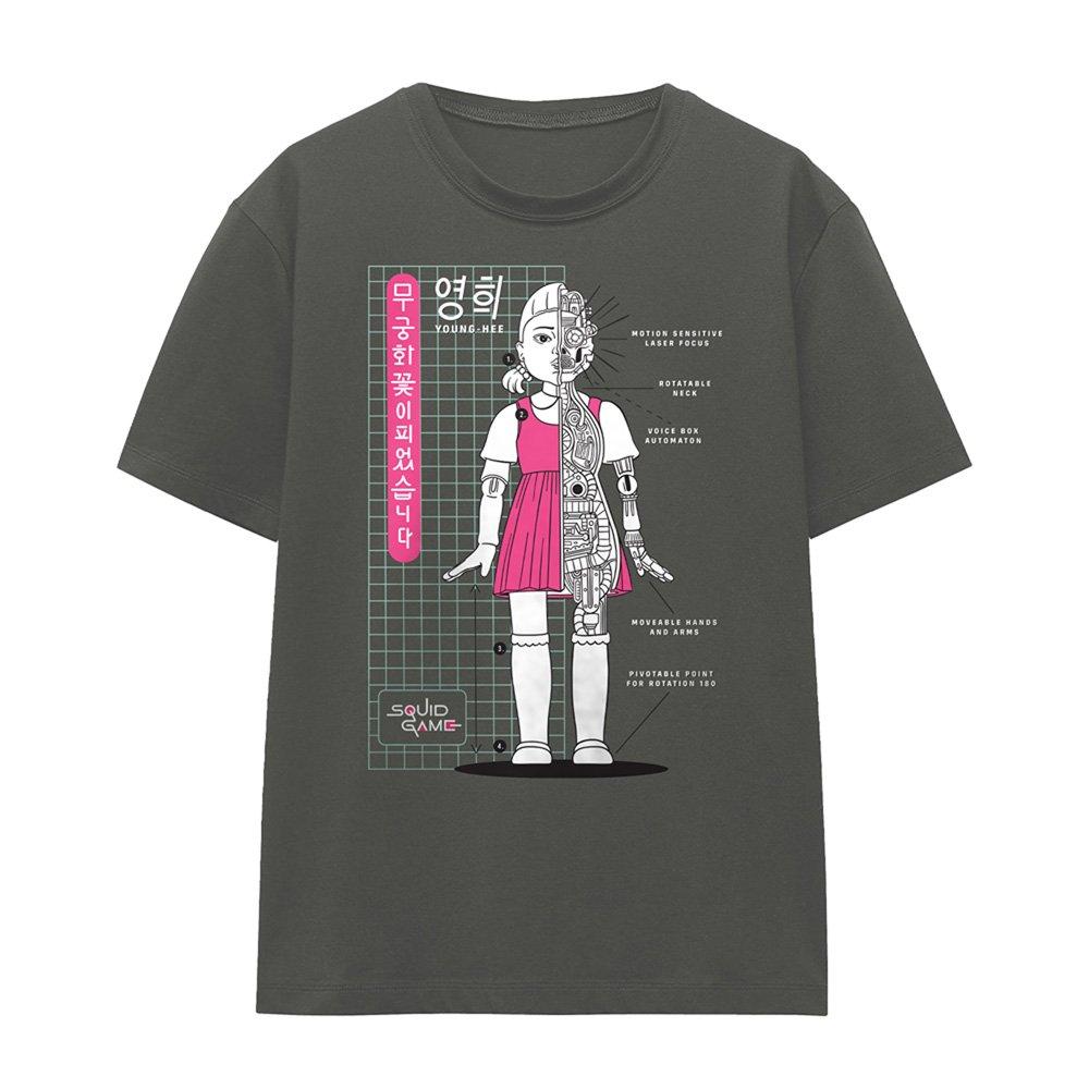 Charcoal - Squid Game - Squid Game YoungHee Blueprint Ladies T Shirt Char - 4