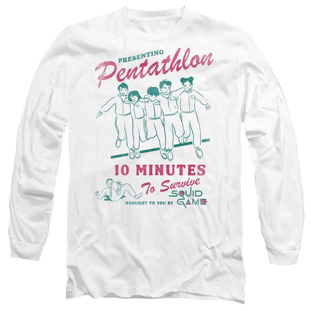 White - Squid Game - SQUID GAME PENTATHLON RACE COMIC Long Sleeve T-Shi - 1