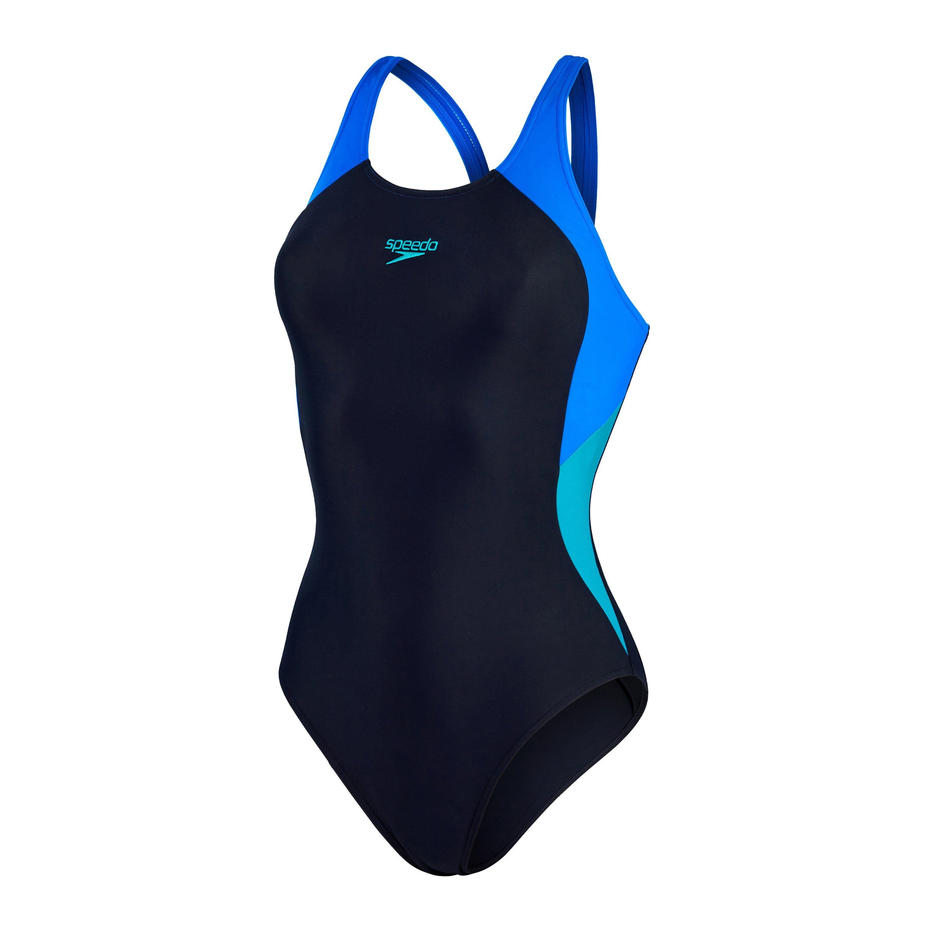 Marineblauw/Blauw - Speedo - Colourblock Splice Muscleback Swimsuit Womens - 1