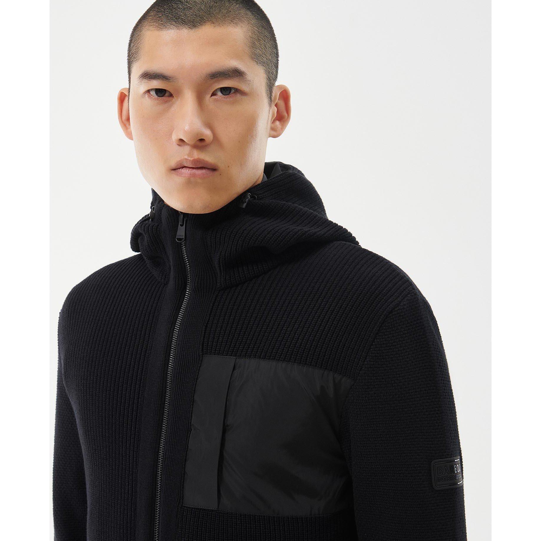 Black - Barbour International - Eraser Knitted Hoodie - 4