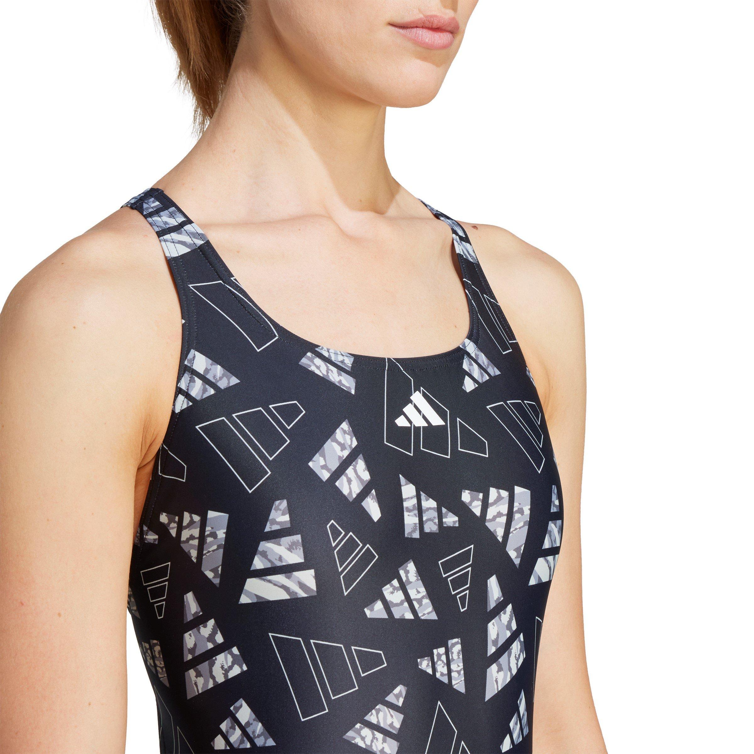 Negro/Maravilla - adidas - 3 Bar Logo Graphic Swimsuit Womens - 6