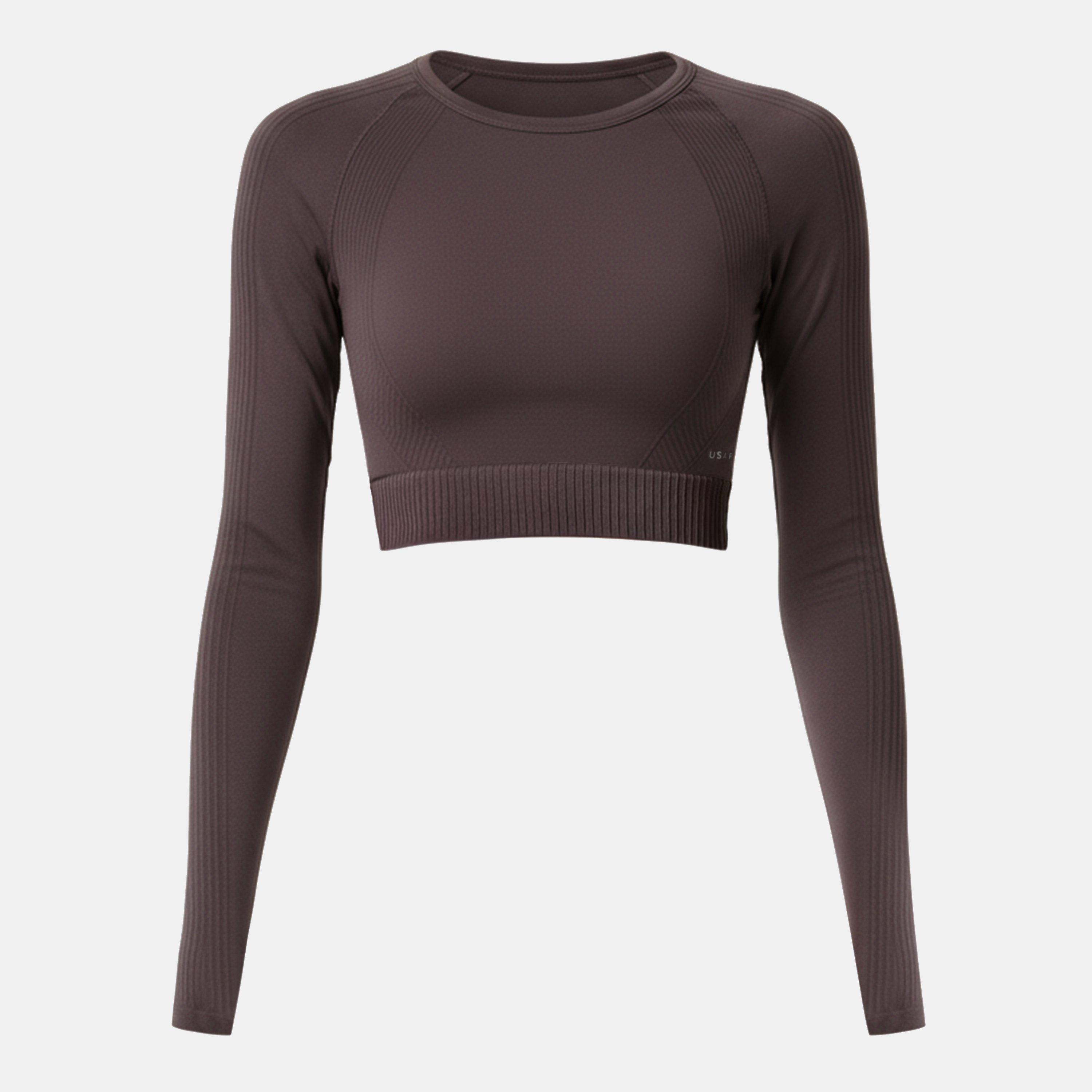 Usa Pro Women's Long Sleeve Seamless Crop Top - Espresso - 14 (42)
