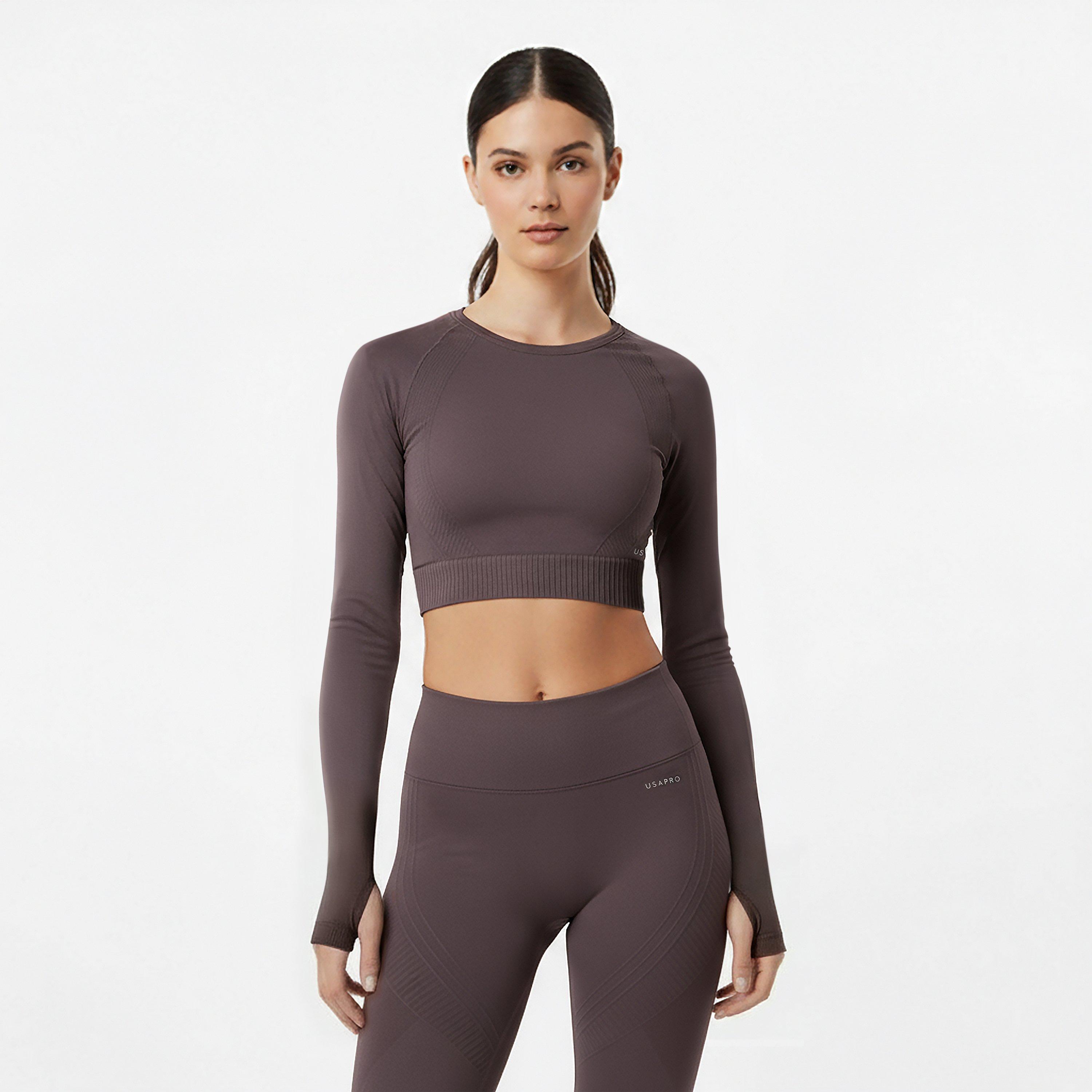 Espresso - USA Pro - Long Sleeve Seamless Crop Top - 3