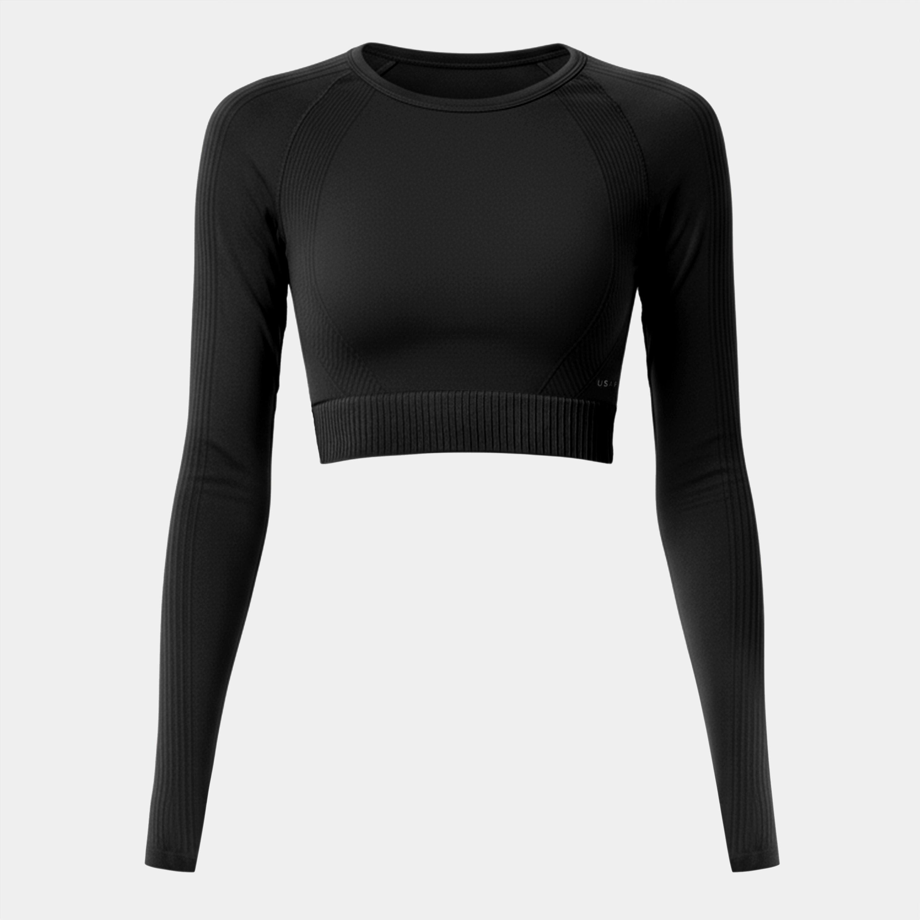 Black - USA Pro - Long Sleeve Seamless Crop Top - 1