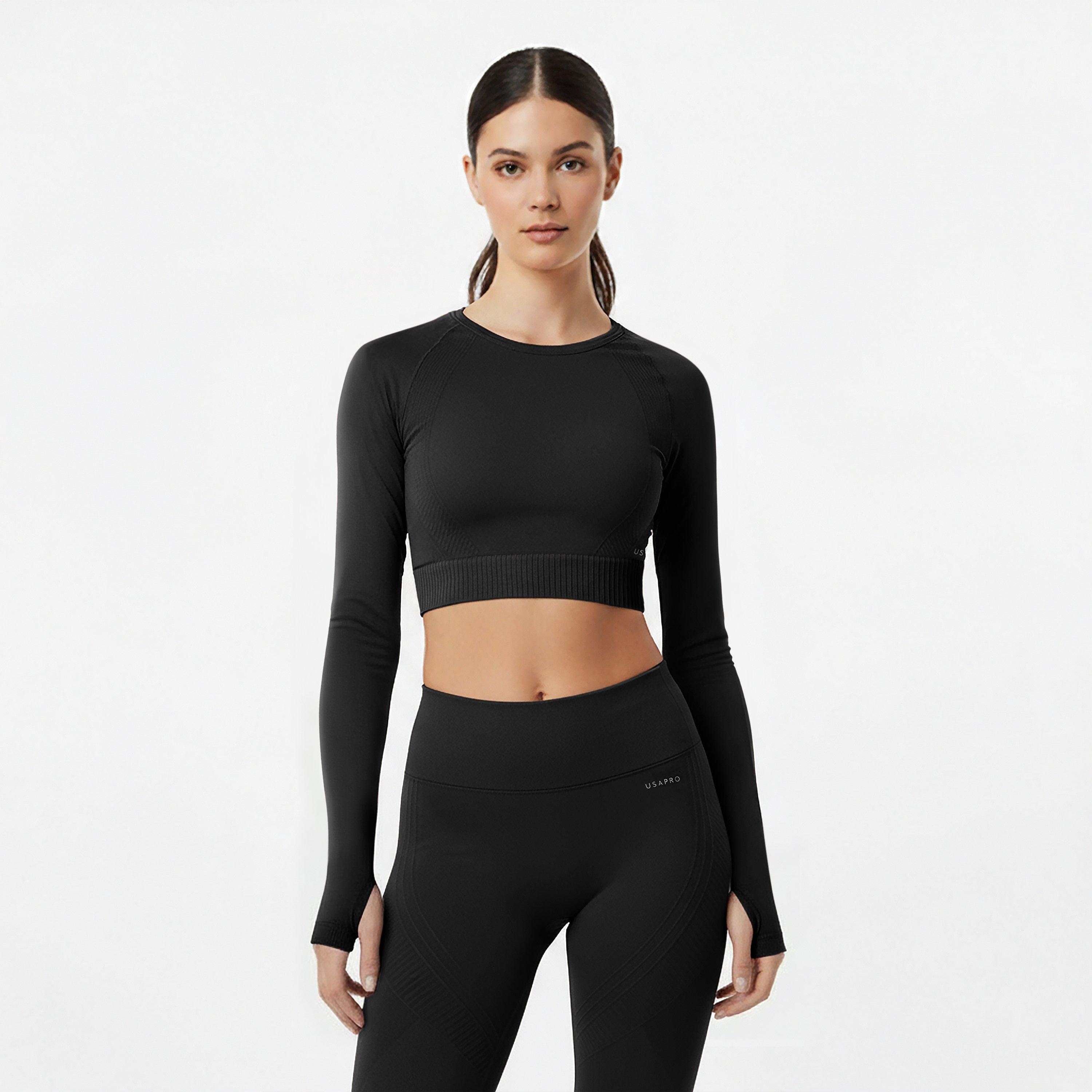 Black - USA Pro - Sleeve Seamless Crop Top - 3