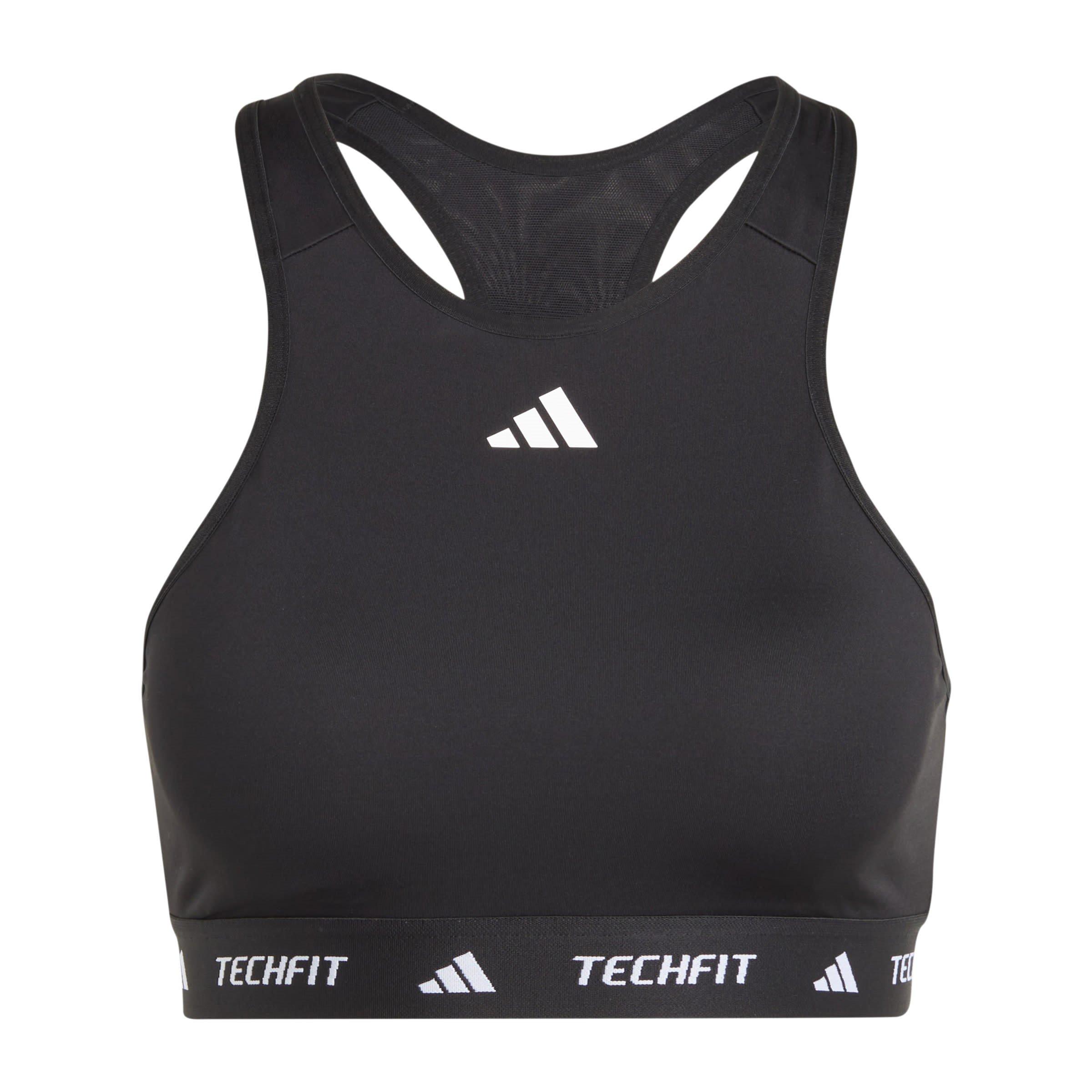 Black - adidas - TECHFIT Womens Medium Support High Neck Sports Bra - 1